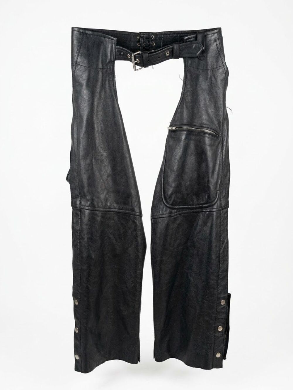 IK Leather Motorcycle Riding Chaps Black Biker Mens Size Medium M Zip Belt